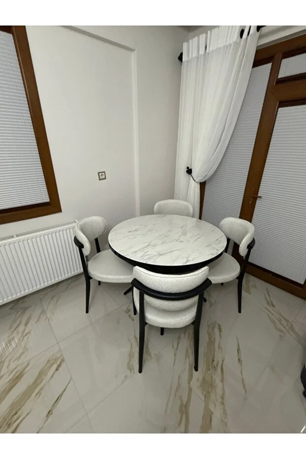 Elips Yuvarlak Açılır Masa Sandalye Takımı Mdf 100x100